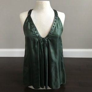 NWT Development hunter green silk studded halter top